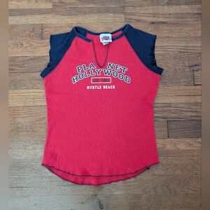 Vintage 1998 Planet Hollywood Myrtle Beach USA Made Ringer Baseball Tee Sz Med